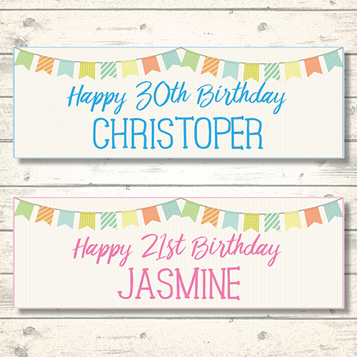 2 PERSONALISED BIRTHDAY CELEBRATION BANNERS  - ANY NAME - ANY AGE