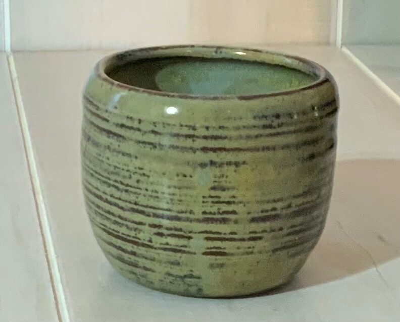 Signed Mayab Deep Olive green studio pottery trinket bowl