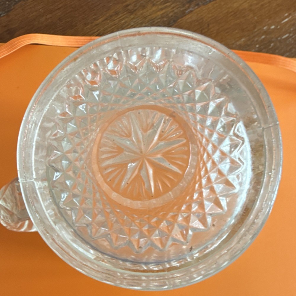 Clear Pressed Glass Starburst Pattern Pitcher with Handle