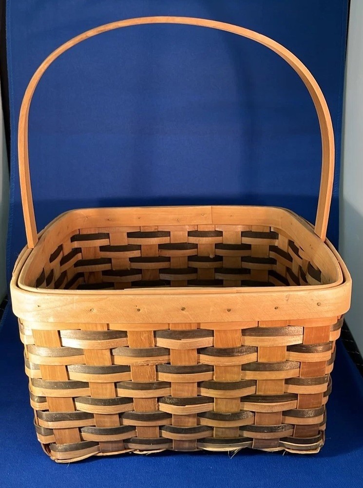 Square Woven Basket Wood Single Swing Handle