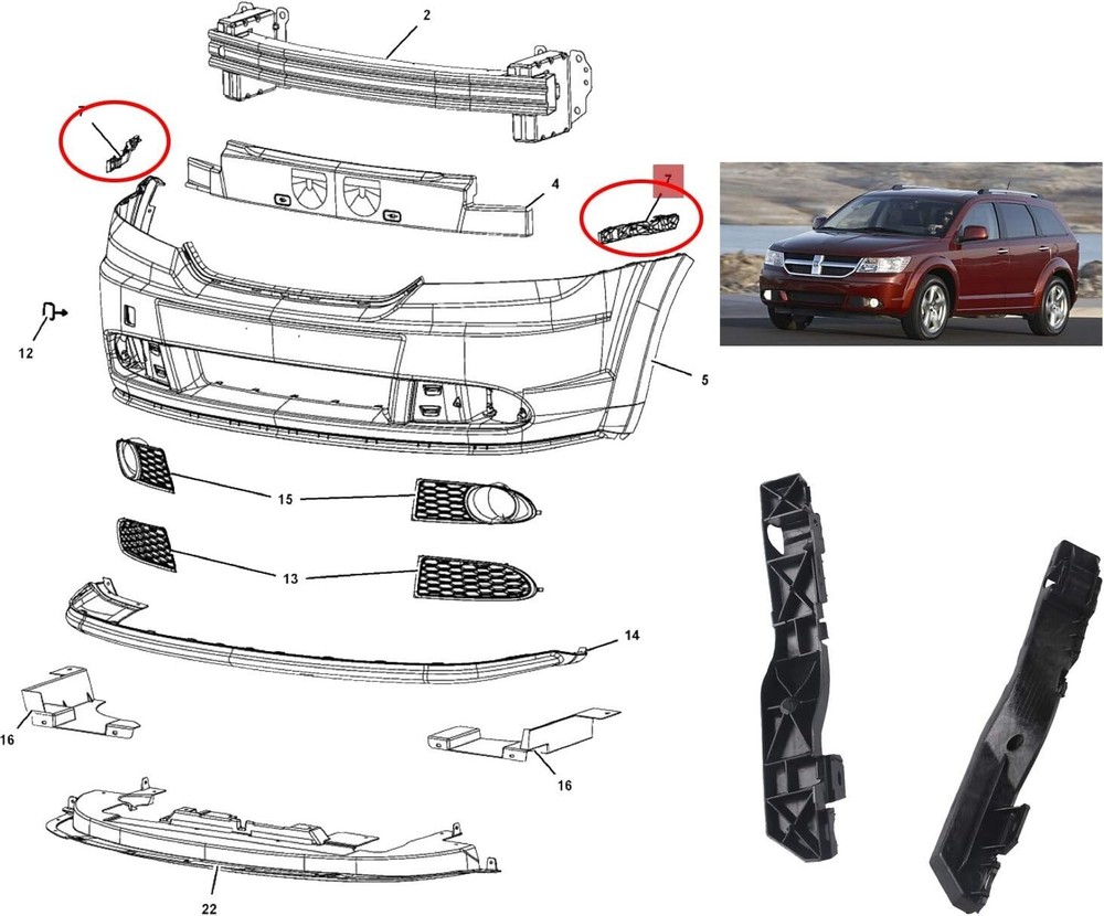 Front Bumper Bracket Support Left and Right Side for Dodge Journey 2009-2017