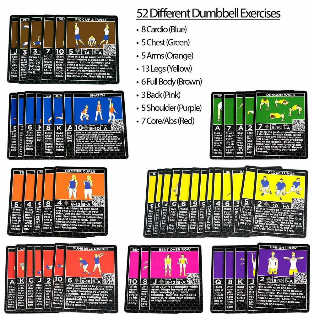STACK 52 Dumbbell Exercise Workout Card Game Adjustable Free Weight Sets