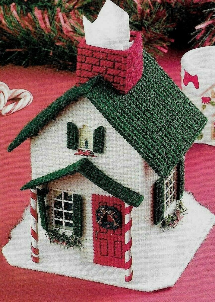 CHRISTMAS HOUSE TISSUE BOX COVER PLASTIC CANVAS PATTERN INSTRUCTIONS