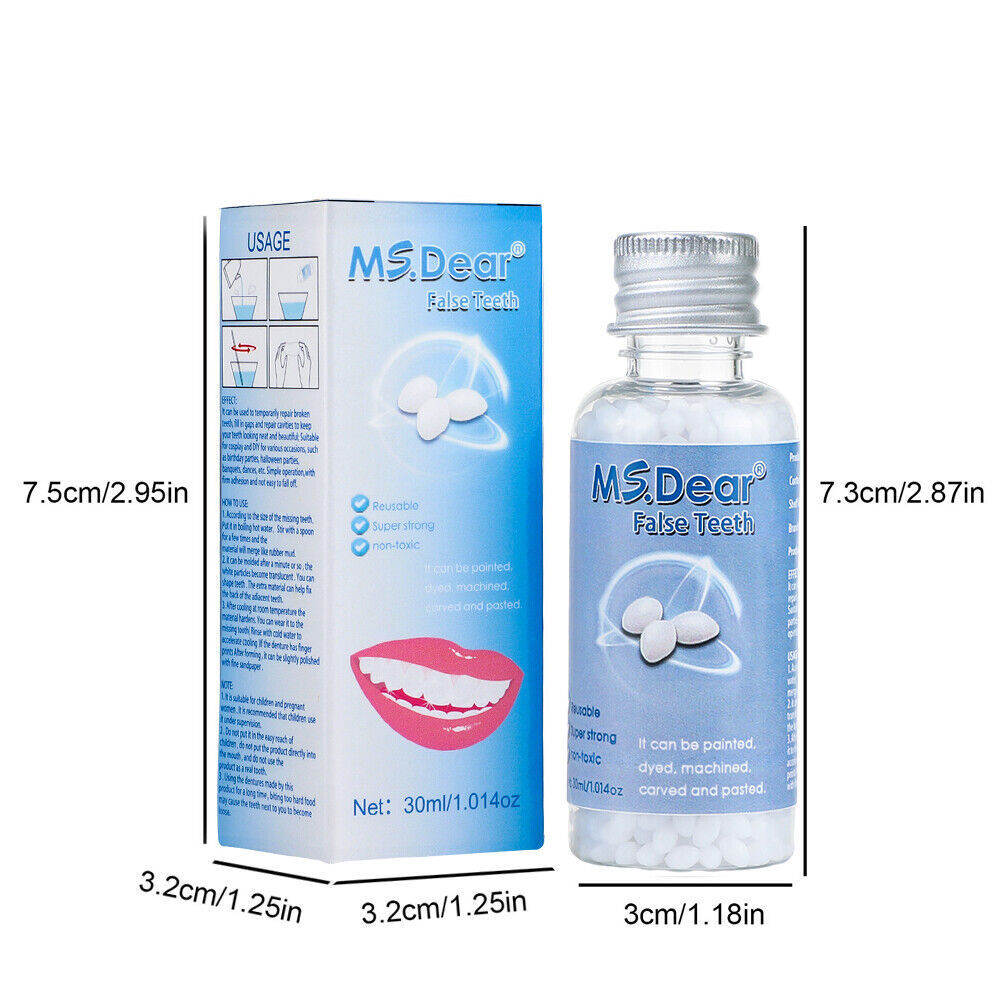 3PCS Tooth Repair Granules Temporary Fitting Beads Reusable Moldable False Teeth