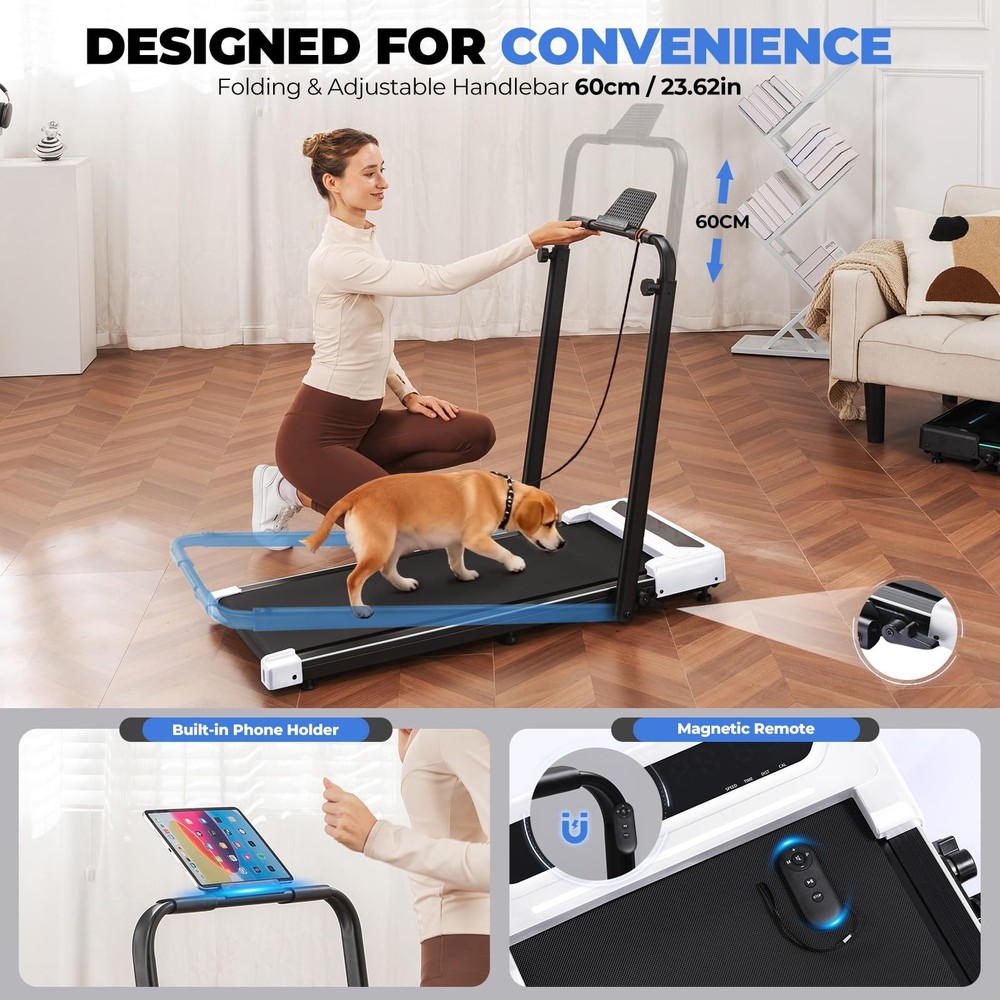 Walking Pad Treadmill with Adjustable Height Handle Bar, 3HP Quiet Foldable U...