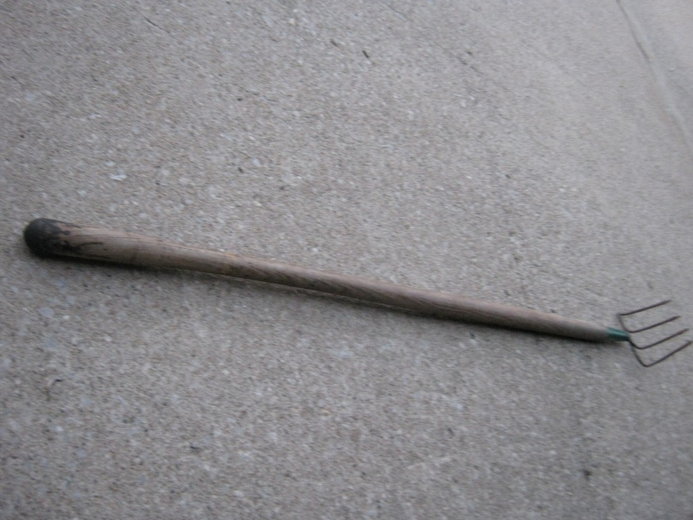 Original Vintage Rustic Rusty Farm Garden Tool Fork Wood Handle