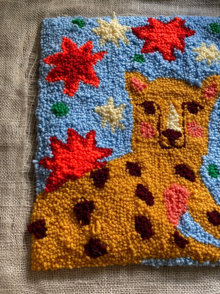Punch Needle Piece With Jaguar And Jungle Design