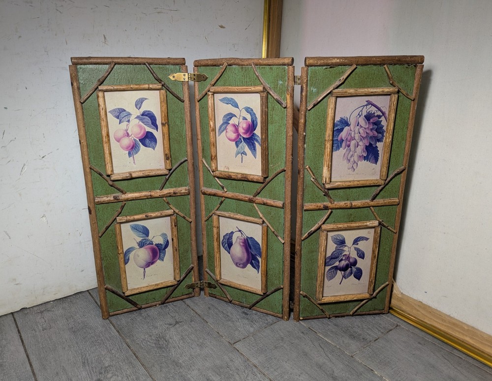 Vintage Rustic Twig Table Top 3-Panel Folding Screen Victorian Boho Chic Asian