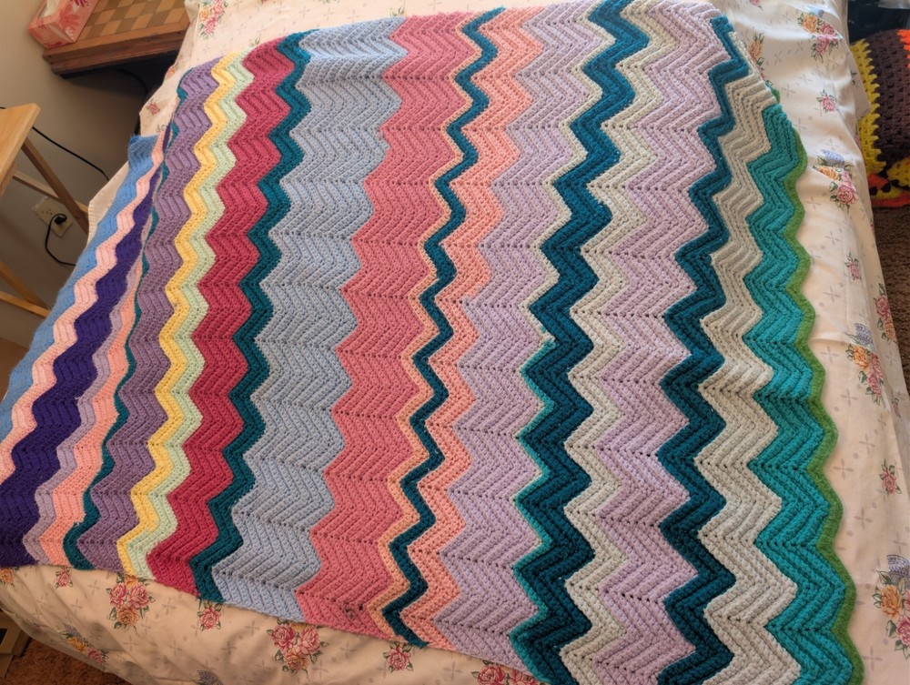 Handmade Multicolor Chevron Crochet Large Sofa Throw Blanket Decorative