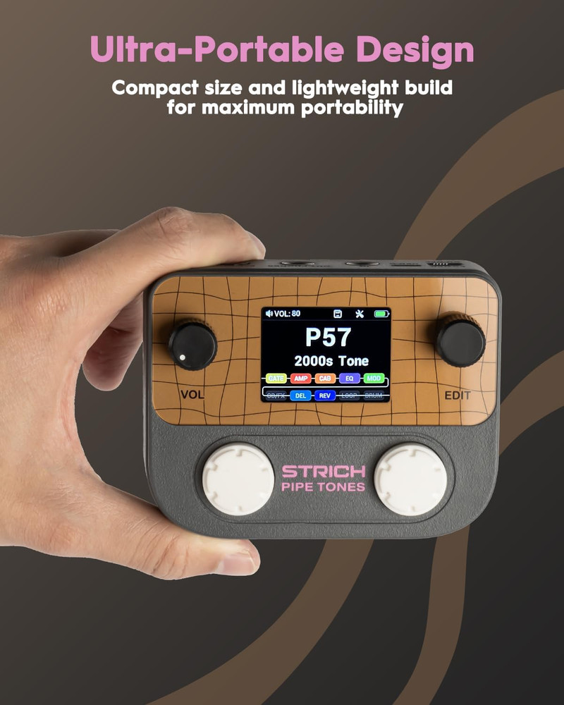 Pipe Tones Pocket Multi-Effects Processor for Guitar and Bass with 10 Effect Mod