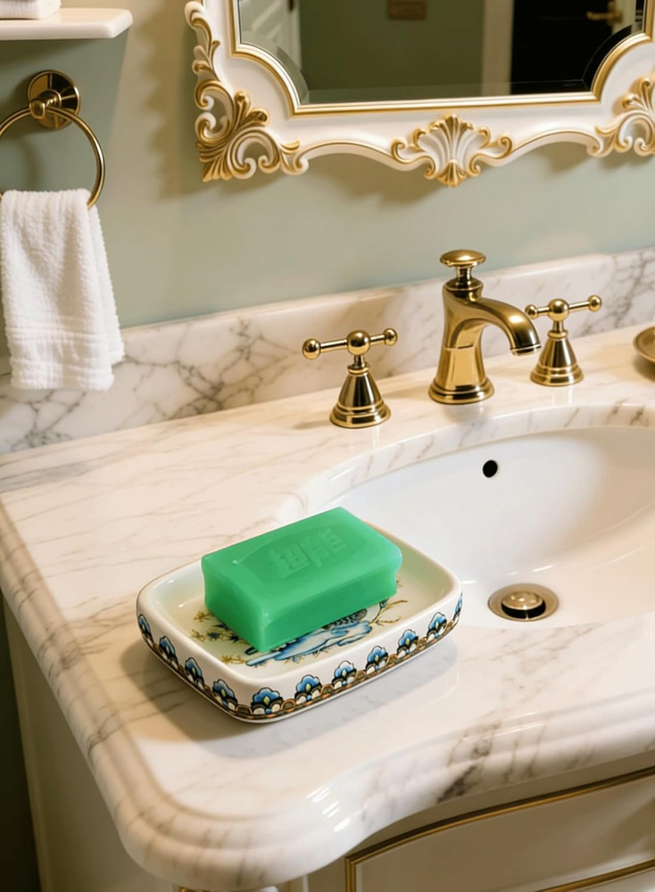 Ceramic Soap Dish Creative Ice Crack Ceramic Peacock and Flower Pattern Soap Dis
