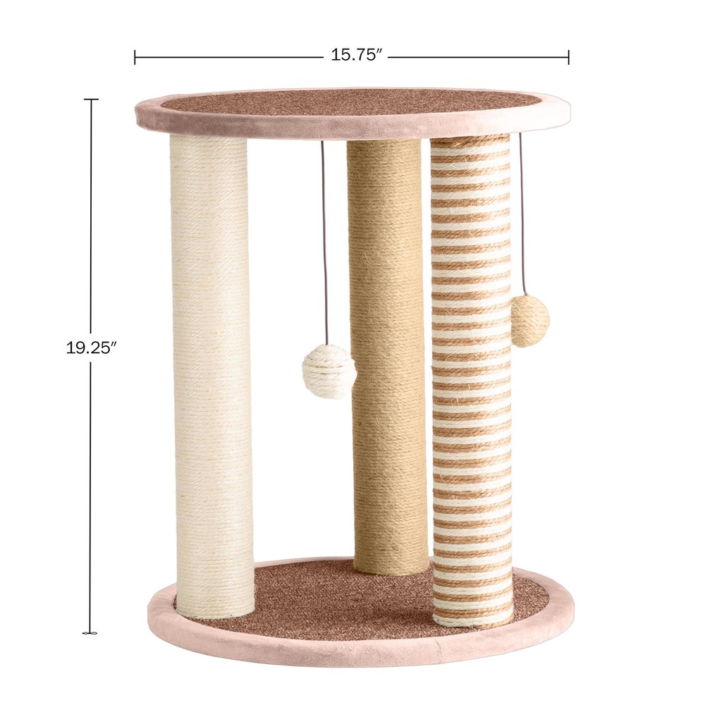 Cat Scratching Post - 3 Scratcher Posts with Carpeted Base Play Area and Perch