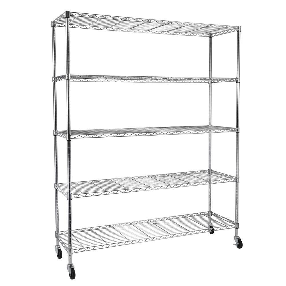5 Tier Wire Rolling Shelving Unit on Wheels Adjustable Storage Rolling Wire Rack