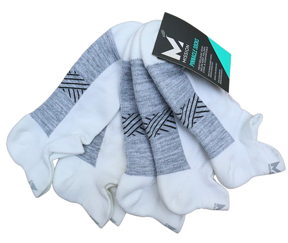 Mission Pinnacle Heel-Tab Socks 3 Pack White 109695 Size Medium