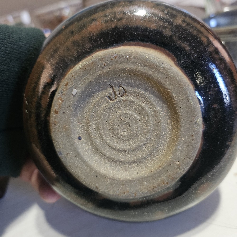JO Handmade Brown Ceramic Jar With Lid Handle, Spiral Pattern, Glossy Finish