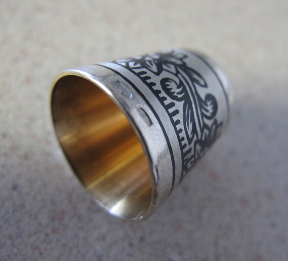 Russian Soviet Thimble sterling silver gold flower 925 Наперсток Серебро