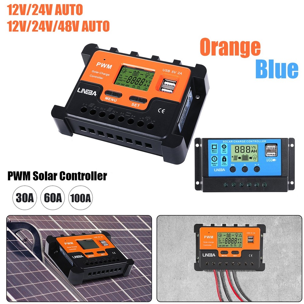100A 12/24/48V Solar Panel Charge Controller Regulator Auto Tracking 2 USB Port