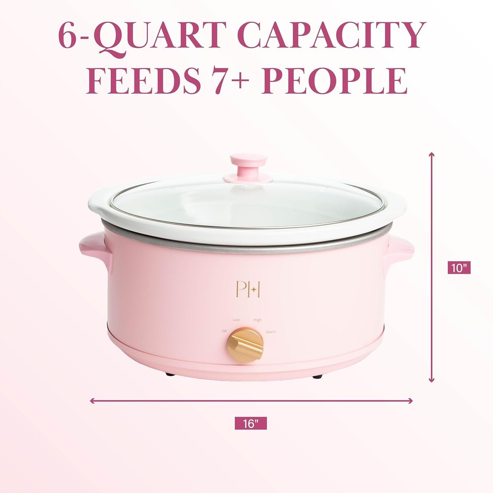 Paris Hilton 6-Quart Manual Slow Cooker, Features Three Settings (Low, High, War