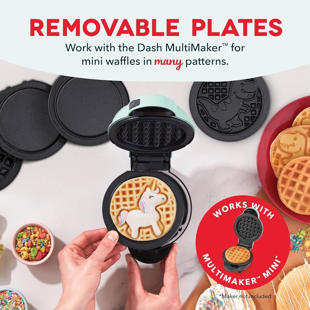DASH Multimaker Mini System Two 4” Nonstick Removable Waffle Plates Set (Unicorn