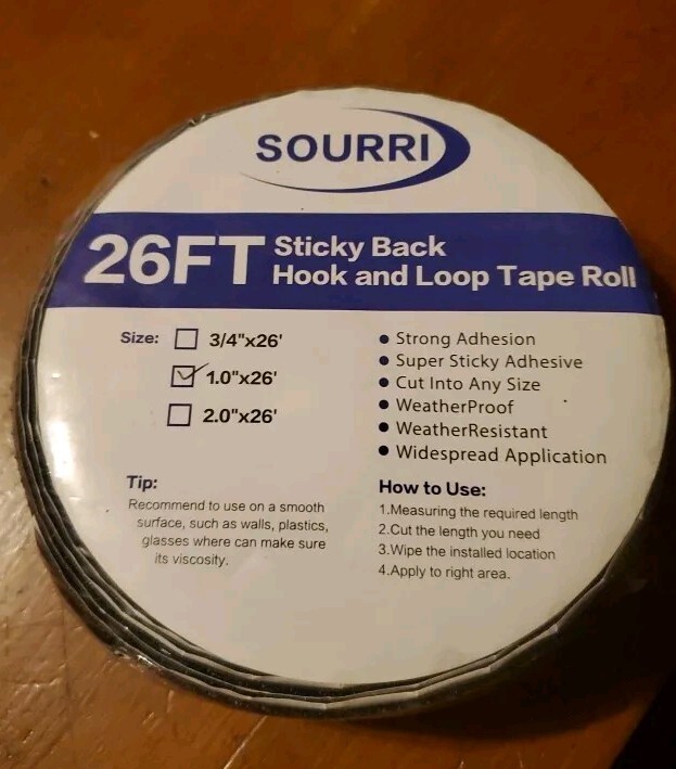 Sourri  1x26’ Sticky Back Hook & Loop Tape Roll