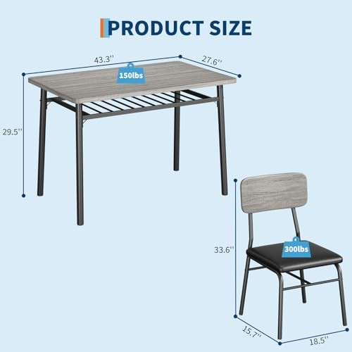 Dining Table Set for 4 with Storage Rack, 5-Piece Table with 4 Chairs Gray -1