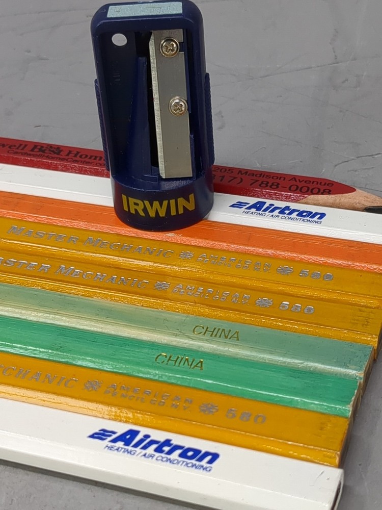 Flat Carpenter Pencil 9pc Lot w/ IRWIN Sharpener Master Mechanic Mix Woodworking