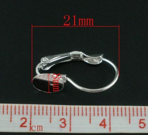 10 pcs. Silver Plated Earring Clips Settings Lever Back Posts Cabochons – 8mm