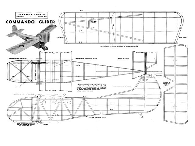 Commando (Waco) Glider 42" Wingspan RC Model Airplane Printed Plans & Templates