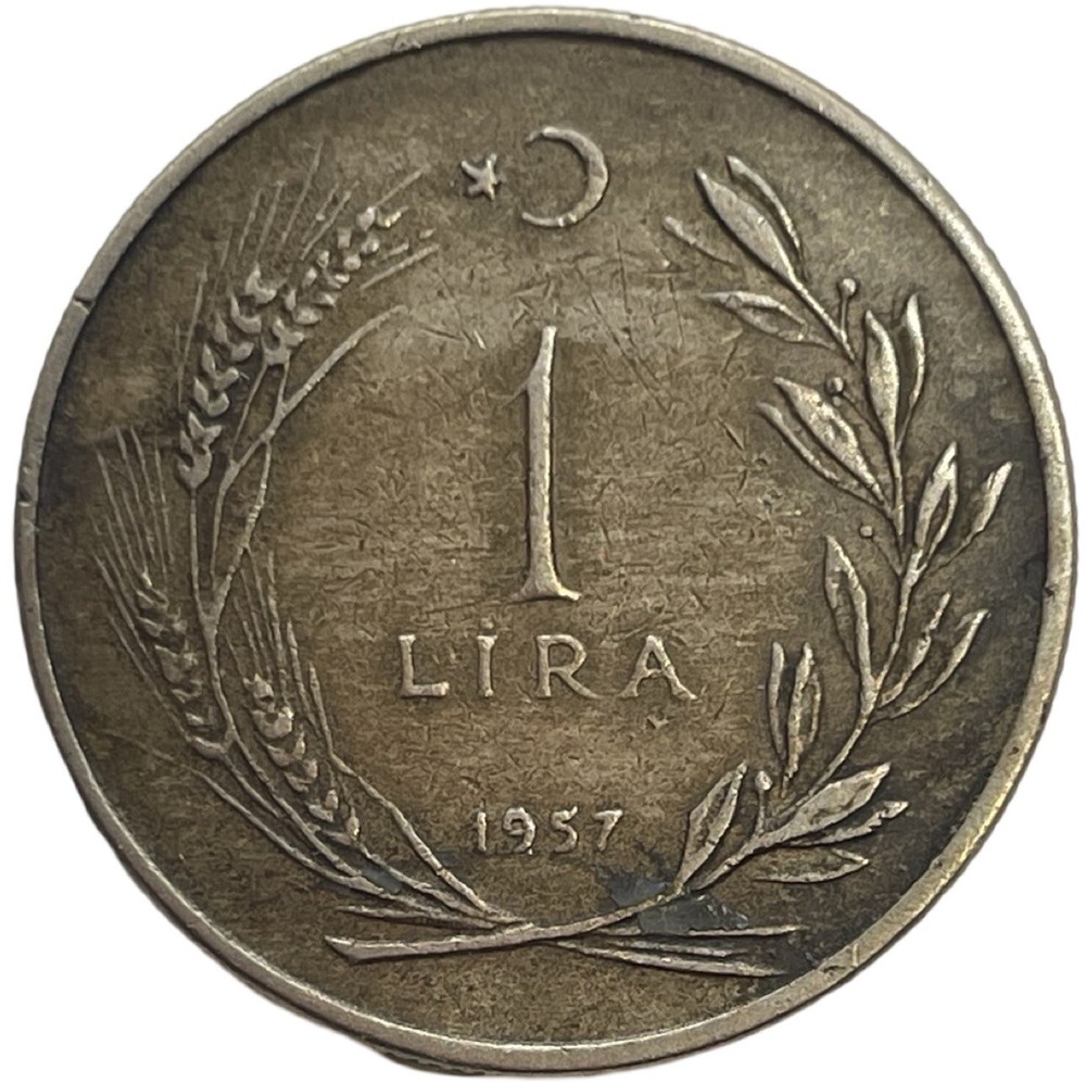 1957 Turkey 1 Lira World Coin KM# 889 Lot C2-115