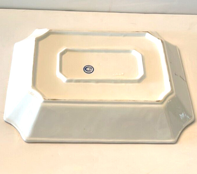 CIB Serving Platter - Green Leaf Design With Gold Tone Trim