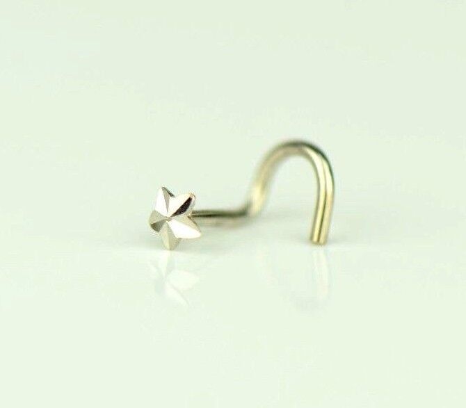 14k Yellow or White Gold Star Nose Piercing Stud Diamond Cut