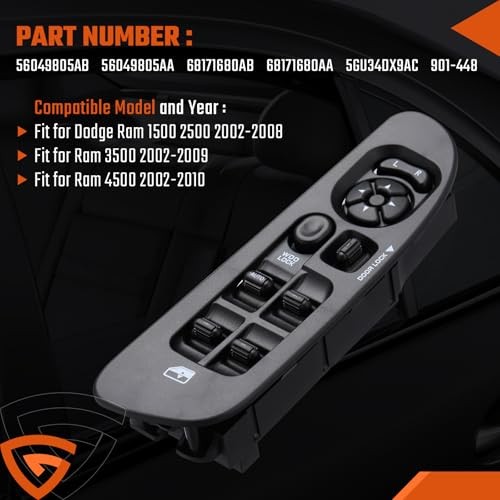 Driver Side Power Master Window Switch with Black Panel Bezel Fit 56049805AB