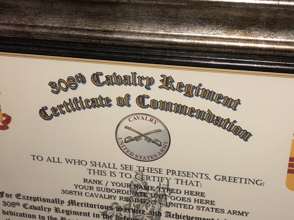 308TH U.S. CAVALRY REGIMENT / COMMEMORATIVE - CERTIFICATE OF COMMENDATION