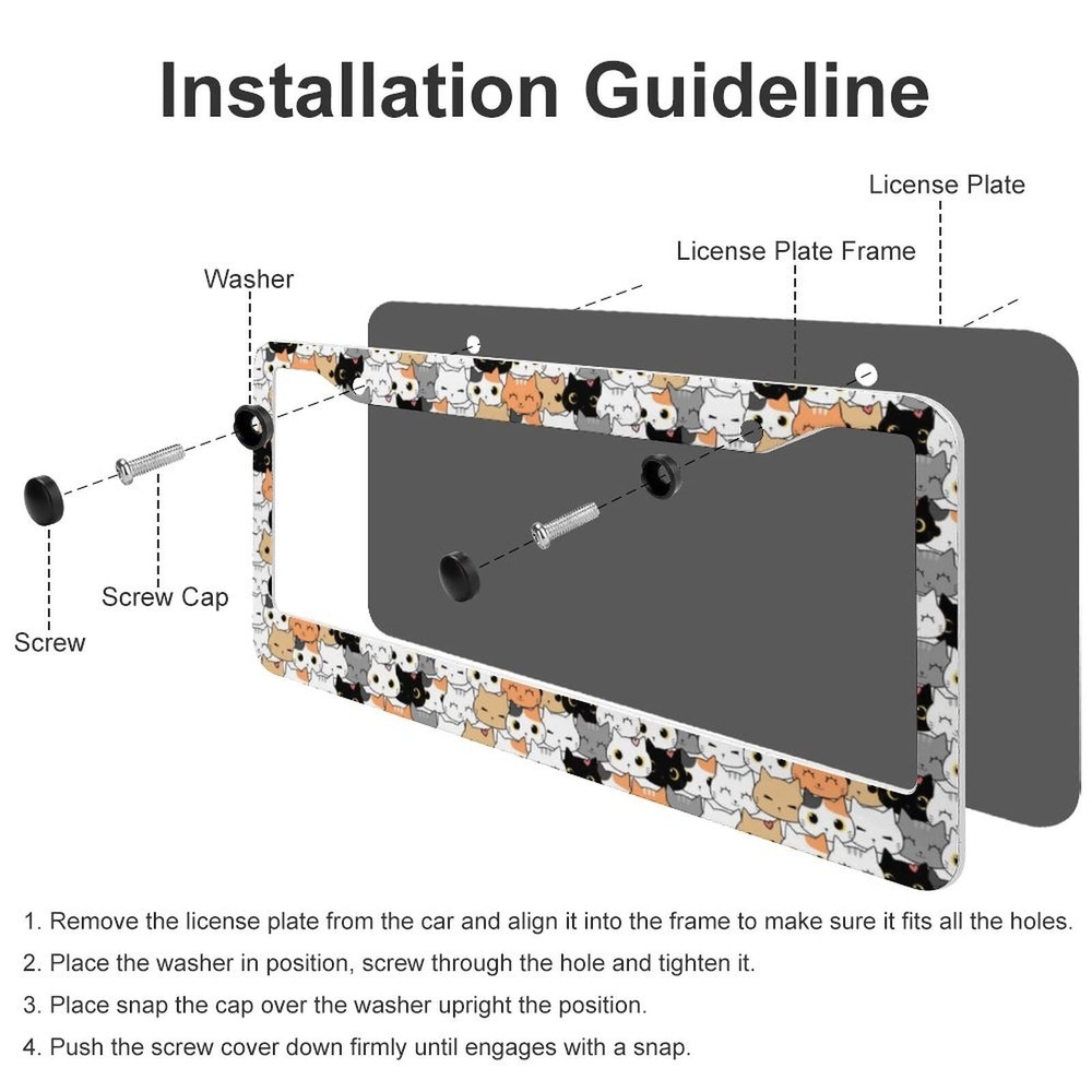 Cute Cat Pattern License Plate Frames 2 Pack 2 one size,