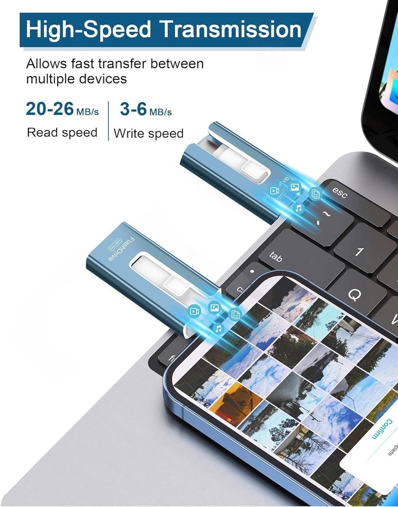 256GB High-Speed USB Flash Drive - Secure Photo Storage for iPhone & Android