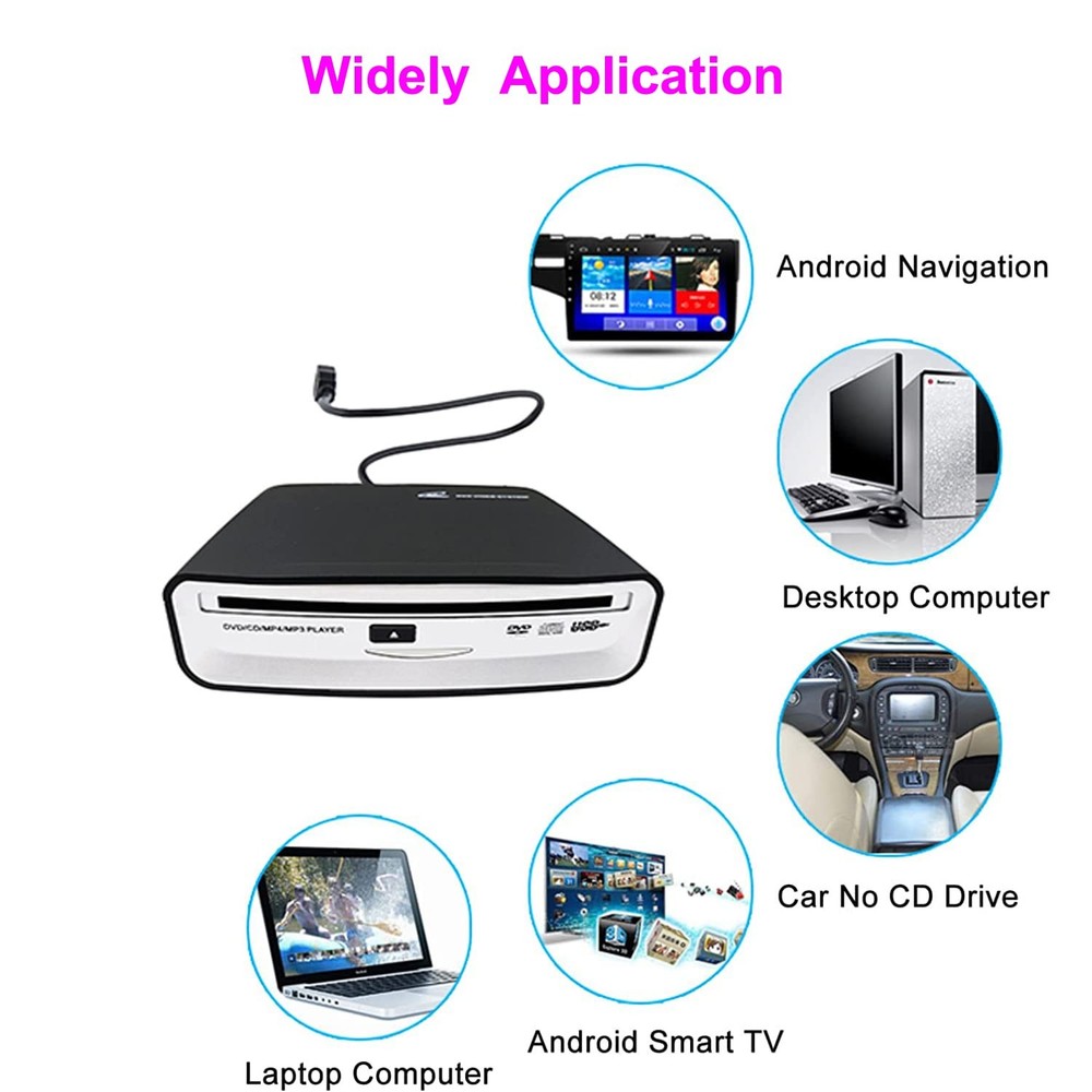 External Car Universal CD Player Machine, Vehicle External USB CD Player for ...