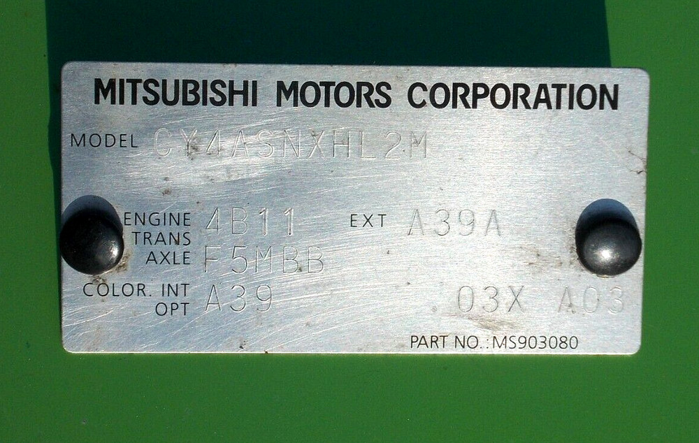 MITSUBISHI LANCER 2008 MOTOR ID TAG GTS MS903080 OEM ENGINE 4B11 TRANS F5MBB