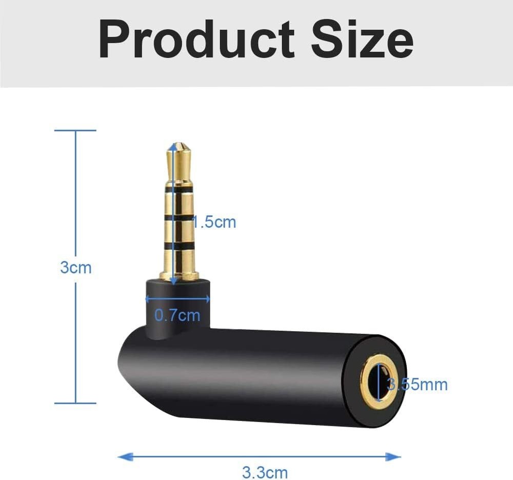 90 Degree 3.5mm TRRS Audio Adapter 2 Pack Stereo