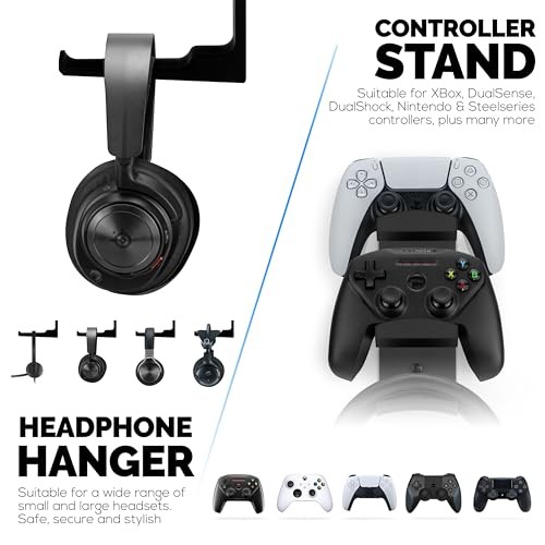 The Behemoth - Dual Game Controller & Headphone Stand Wall Mount Holder -