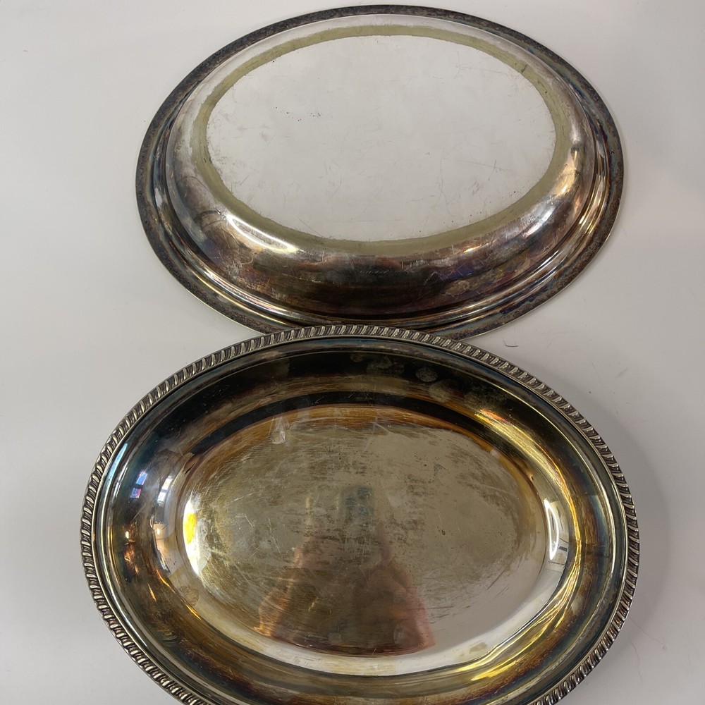 Antique Oval Silver Plated Tureen Key Handle,missing Handle. Monogram L On Cover