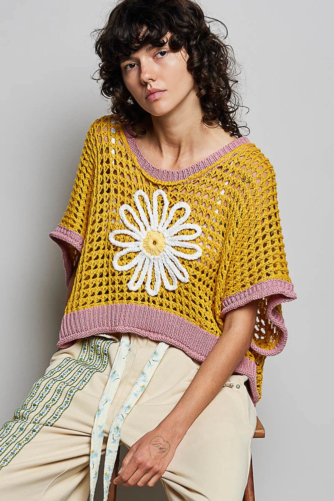 "Lady Daisy" Open Weave Sweater in Gold