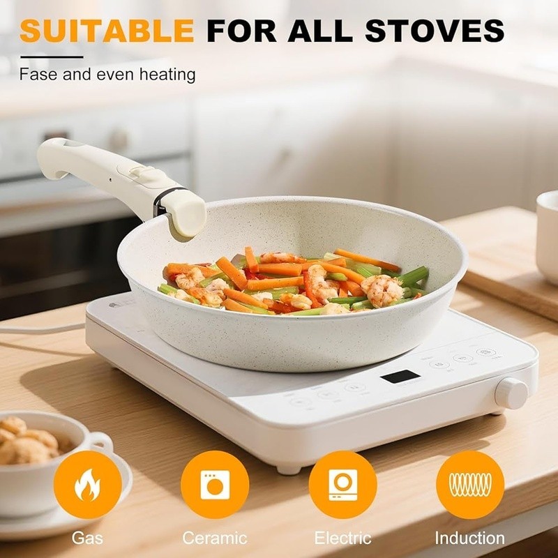 360° Ceramic Nonstick Cookware Space Saving Stackable Design Universal Handle US