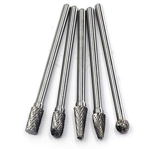 Carbide Burrs Set - 5pcs diameter Extended Long Double Cut Solid Carbide