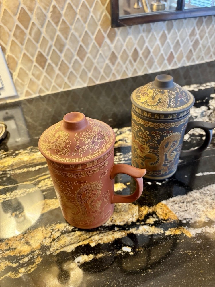 Two Japanese Tea Cups with Infusers and Lids, 18 OZ. Gradient Ceramic