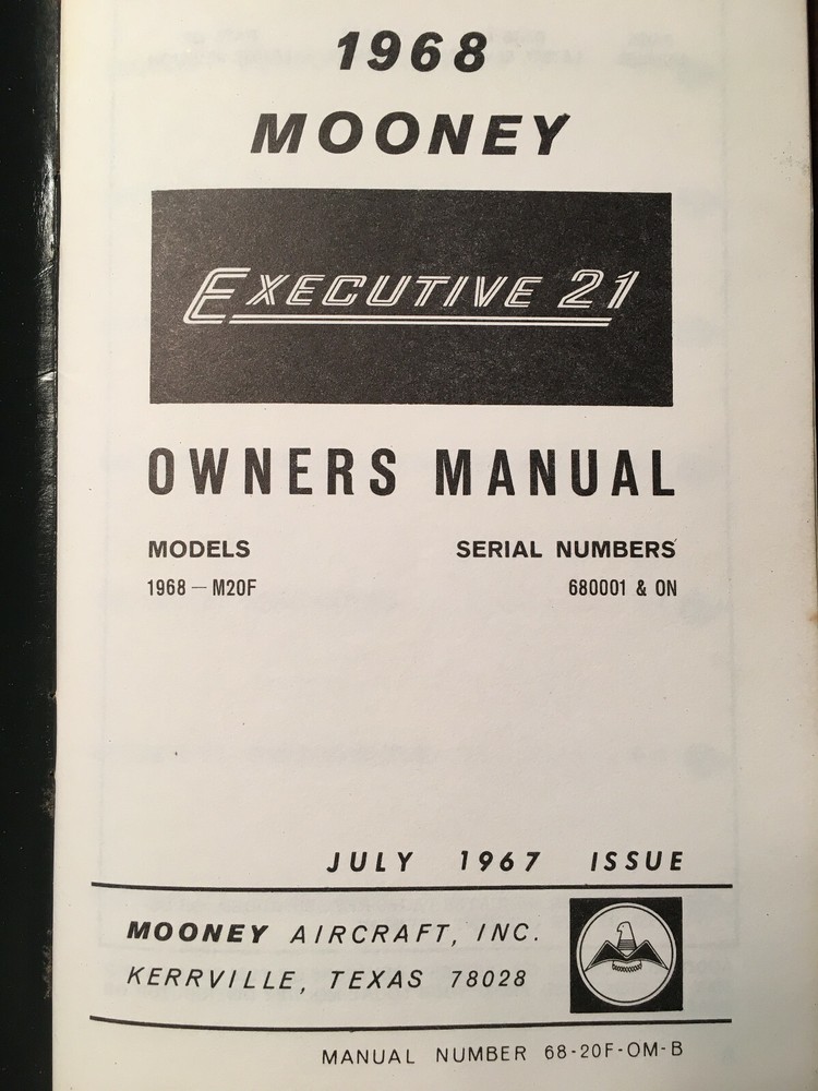 1968 Mooney Executive 21, M20F Owner's Manual