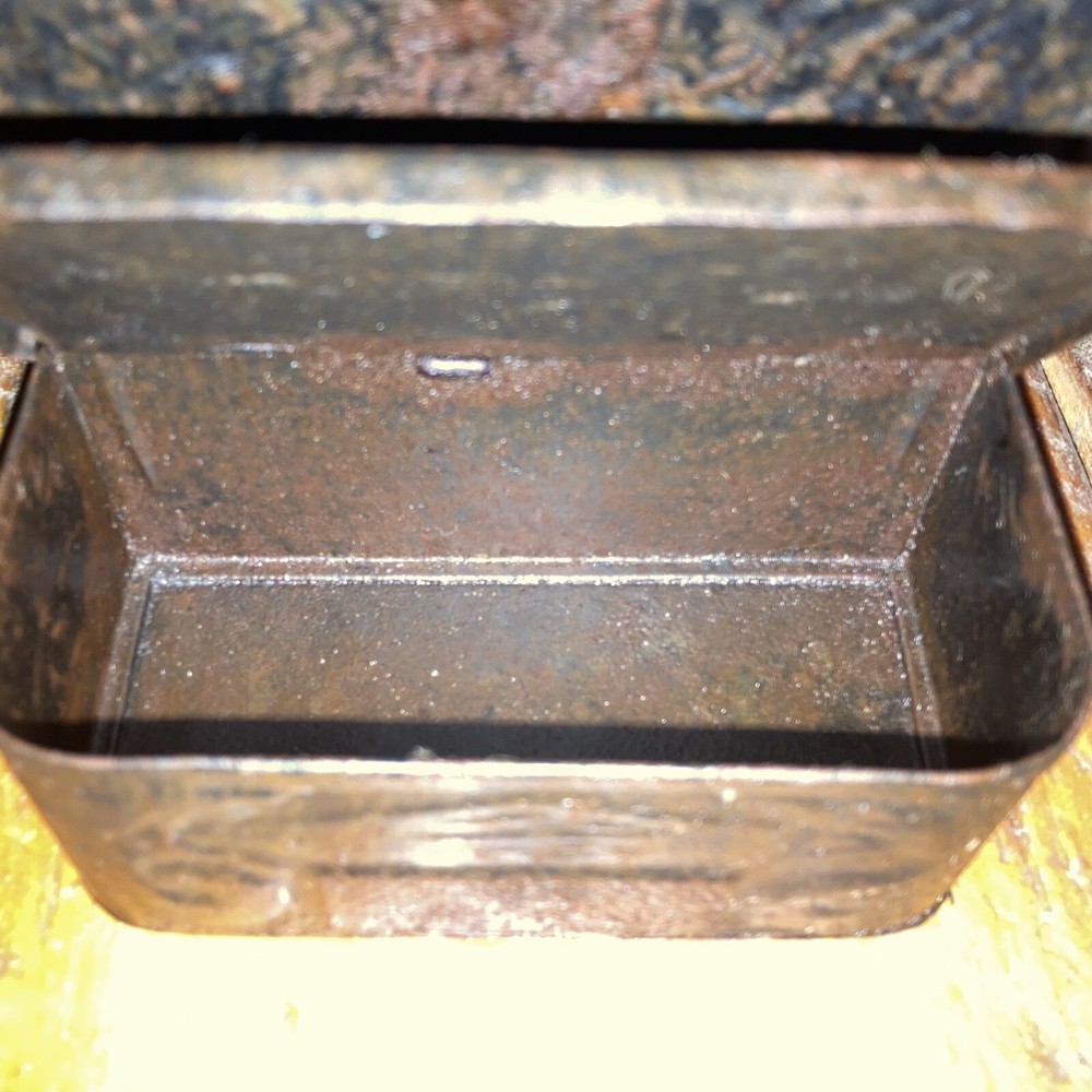 Antique Embossed Tin Match Safe Holder With Striker And Hinged Lid