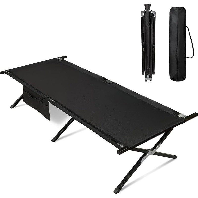 Portable Camping Cot Lightweight Foldable Bed W/ Side Pocket Quick Setup New