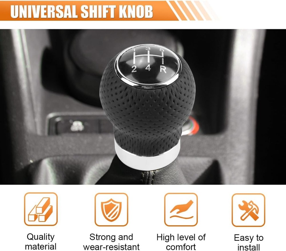 Car Shift Knob, 5 Speed Car Transmission Shift Head, Black Leather Shift Handle,