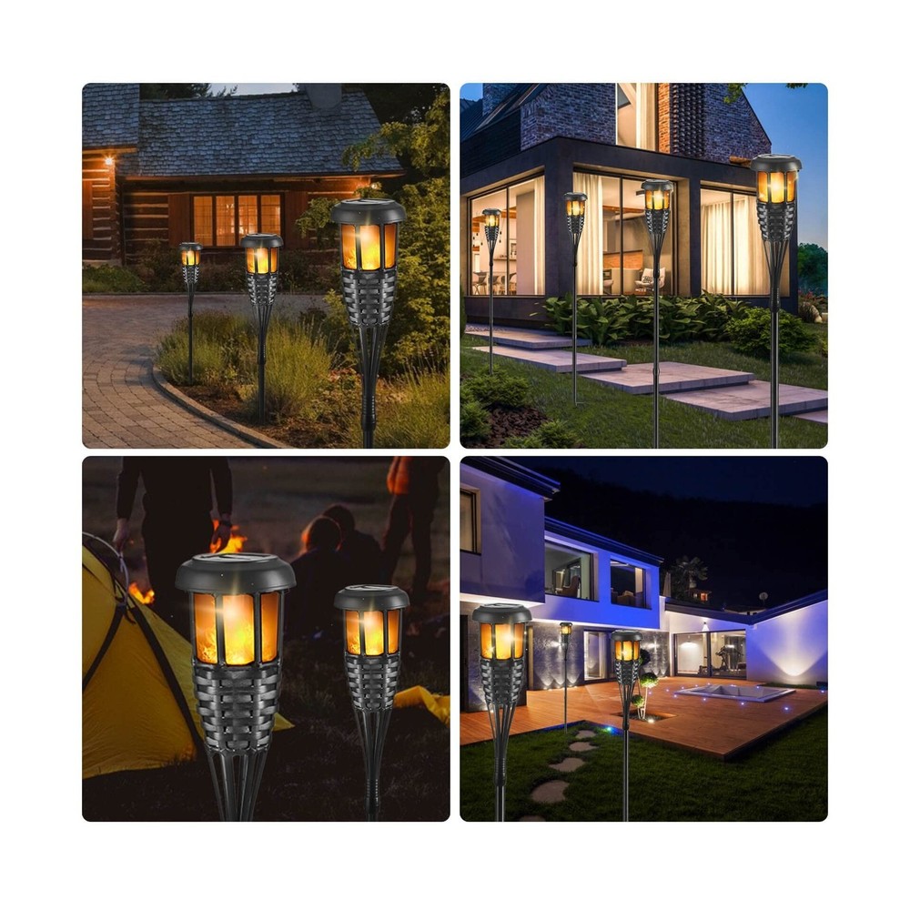 Solar Torch Light with Flickering Flame, 4 Pack Waterproof Bamboo Torches Han...