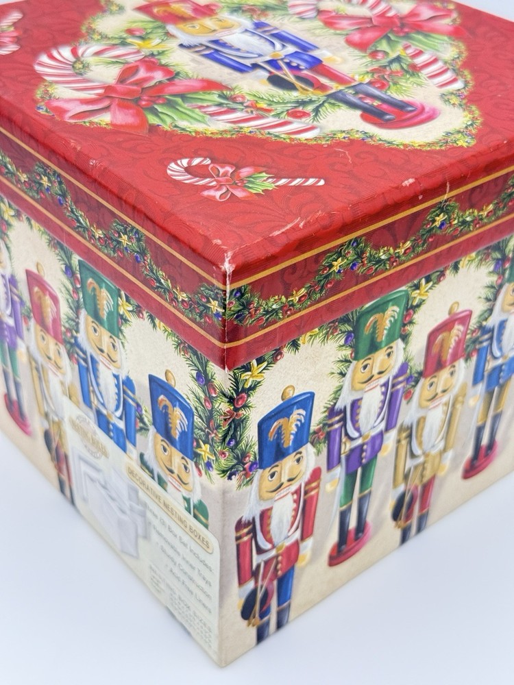 Nutcracker 3-Piece Decorative Nesting Storage Boxes Set w/ Trays Christmas
